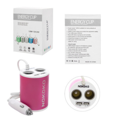 Трійник прикурювача Energu Cup N-01 (2 socket) зелений, синій