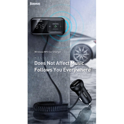 FM Трансмітер + зарядка Baseus quick charger 2 usb, aux, bluetooth 5.0