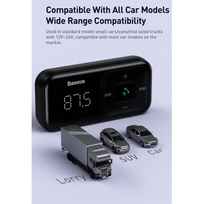 FM Трансмітер + зарядка Baseus quick charger 2 usb, aux, bluetooth 5.0
