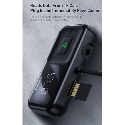FM Трансмітер + зарядка Baseus quick charger 2 usb, aux, bluetooth 5.0