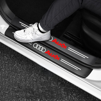 Защитная пленка накладка на пороги и бампер для Audi - Черный Карбон 4 шт.