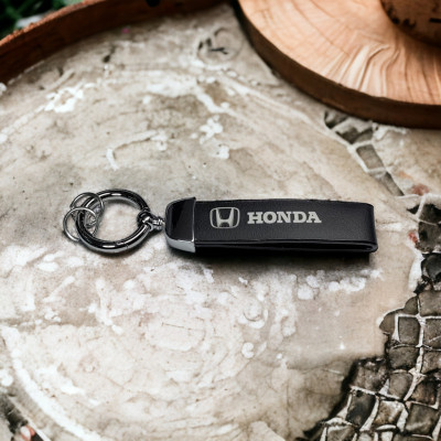 Брелок автомобільний з карабіном Honda, екошкіра та метал