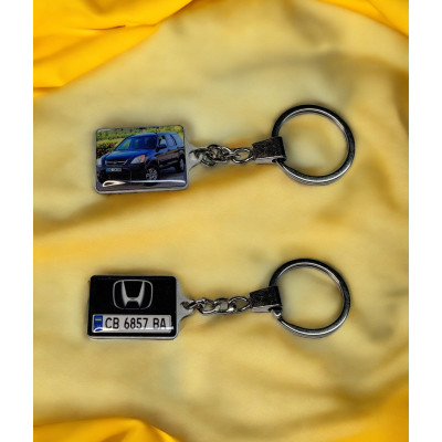 Брелок автомобільний з логотипом Honda та фото (Двосторонній)