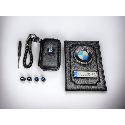 Комплект з логотипом BMW, обкладинка, брелок, ковпачки, ключниця