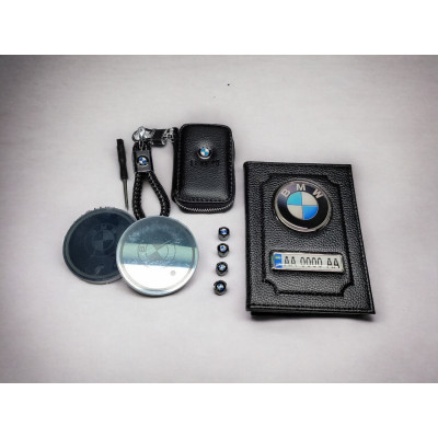Комплект з логотипом BMW, обкладинка, брелок, ковпачки, ключниця, RGB підсклянники