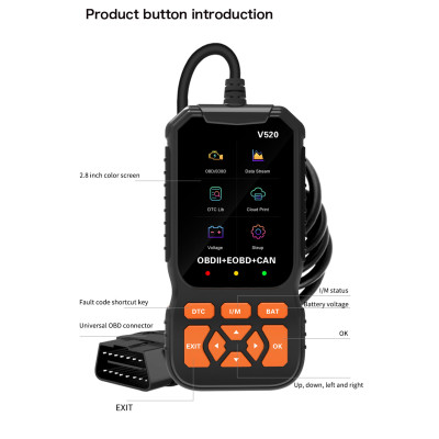Автомобільний сканер OBD2 UYYE V520, зчитувач кодів помилок, покращений