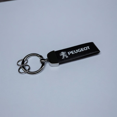 Брелок автомобільний шкіряний з карабіном Peugeot, екошкіра та метал