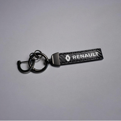 Брелок автомобільний шкіряний з карабіном Renault, екошкіра та метал