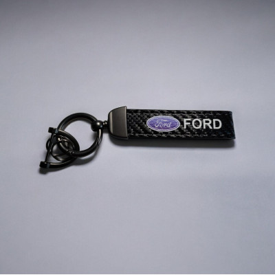 Брелок автомобільний шкіряний з карабіном Ford, екошкіра та метал