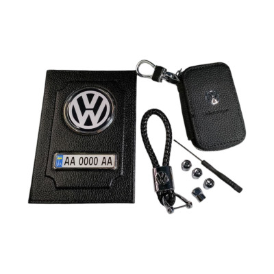 Комплект Volkswagen, обкладинка з натуральної шкіри, ключниця, брелок, ковпачки
