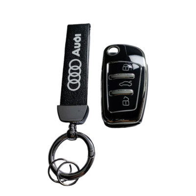 Чохол для ключа Audi, чорний зі срібною рамкою