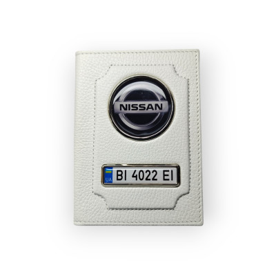 Обкладинка для автодокументів Nissan з номером авто, натуральна шкіра
