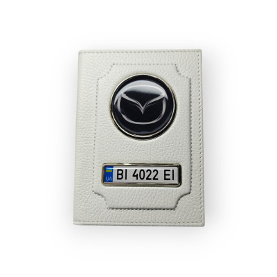 Обкладинка для автодокументів Mazda з номером авто, натуральна шкіра