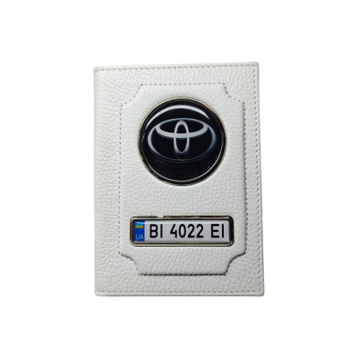 Обкладинка для автодокументів Toyota з номером авто, натуральна шкіра