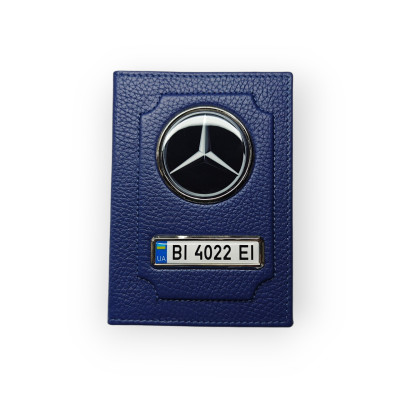 Обкладинка для автодокументів Mercedes, натуральна шкіра синя