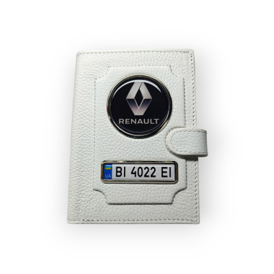 Портмоне для автодокументів Renault, натуральна шкіра біла