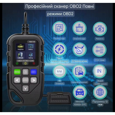 Автомобільний сканер OBD2 YM119, зчитувач кодів помилок