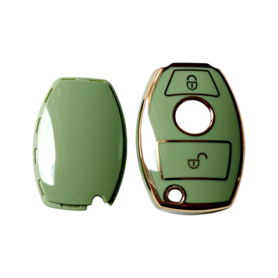 Чохол для ключа Mercedes-Benz зелений із золотою рамкою