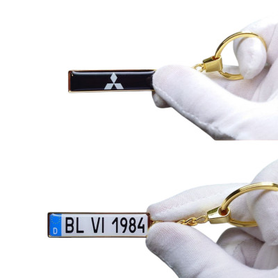 Брелок держ. номер Mitsubishi (Двосторонній Premium Gold), брелок з логотипом Мітсубіші