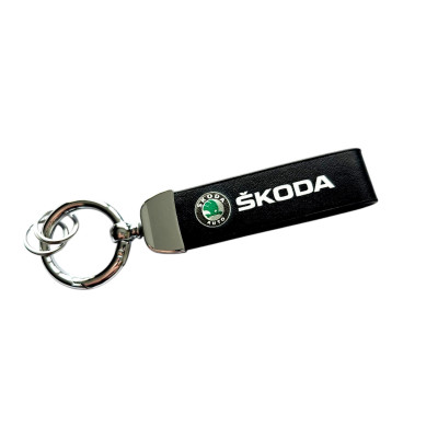 Брелок для автомобільних ключів Skoda, екошкіра та метал