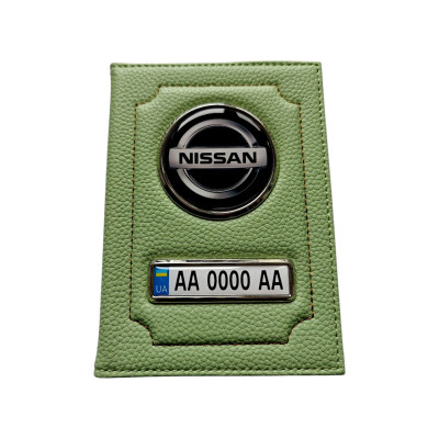 Обкладинка для автодокументів Nissan, салатова