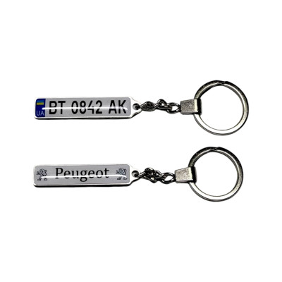 Брелок держ. номер Peugeot (Двосторонній), брелок з логотипом Пежо