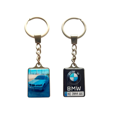 Брелок автомобільний з логотипом BMW (Двосторонній), брелок з номером авто БМВ