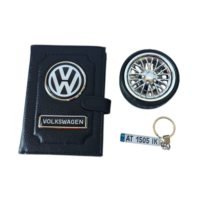 Комплект на подарунок з логотипом Volkswagen, портмоне, брелок,ароматизатор