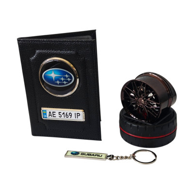 Комплект з логотипом Subaru, обкладинка, брелок, ароматизатор диск на панель