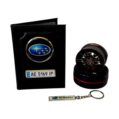 Комплект с логотипом Subaru, обложка, брелок, ароматизатор диск на панель