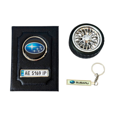 Комплект з логотипом Subaru, обкладинка, брелок, ароматизатор диск в дефлектор