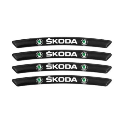 Металеві наклейки на диск авто з логотипом Skoda, чорні