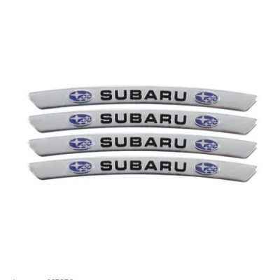 Металеві наклейки на диск авто з логотипом Subaru, сірі