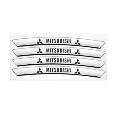 Металеві наклейки на диск авто з логотипом Mitsubishi, сірі