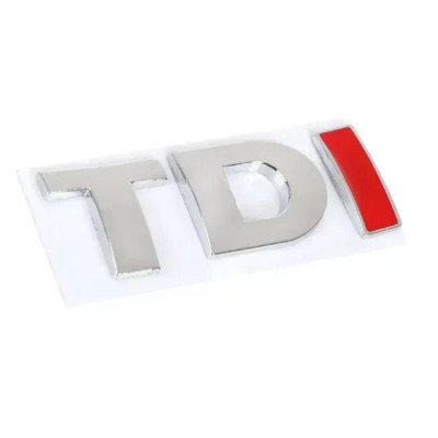 Емблема напис TDI для Volkswagen ТD-хром I-червона 26х76 мм