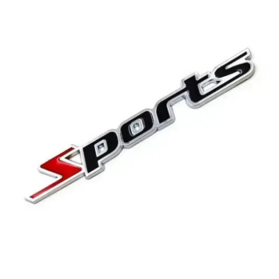 Емблема напис SPORTS 115х18 мм ЧОРНА + ЧЕРВОНИЙ (на скотчі)