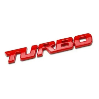 Емблема напис TURBO 120х14 мм червоний метал (на скотчі)