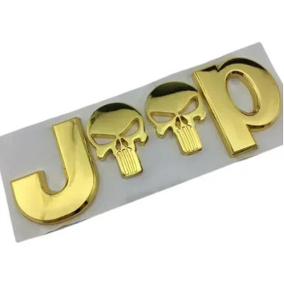 Эмблема надпись JEEP 135х45мм ЗОЛОТАЯ металл (на скотче)
