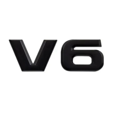 Емблема напис "V 6" 90×32мм ЧОРНА роздільна метал (на скотчі)