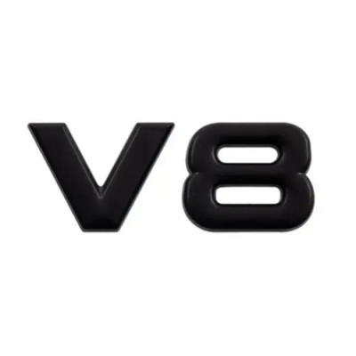 Емблема напис "V 8" 75×32мм ЧОРНА роздільна метал (на скотчі)