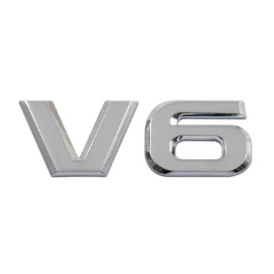 Емблема напис "V 6" 90×32мм ХРОМ роздільна метал (на скотчі)