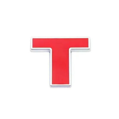 Емблема напис "T" 32×25мм ЧЕРВОНА метал (на скотчі)