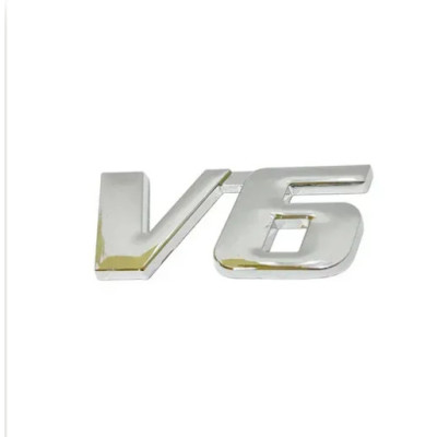 Емблема напис V6 58х26мм метал ХРОМ на скотчі