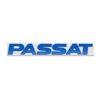 Емблема напис PASSAT для Volkswagen синій 24×178мм (косий шрифт) метал (на скотчі)