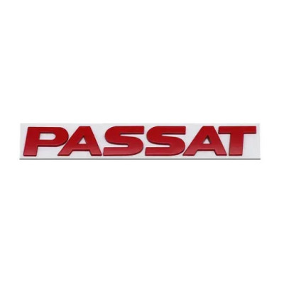Емблема напис PASSAT для Volkswagen червоний 24×178мм (косий шрифт) метал (на скотчі)