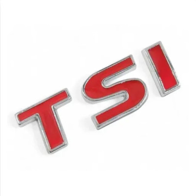 Емблема напис TSI для Volkswagen червона з хромом 80х26 мм (на скотчі)