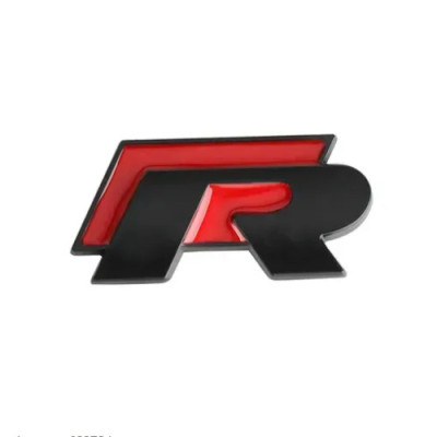Емблема напис R чорна+червона 54.5х26.3мм метал (на скотчі)