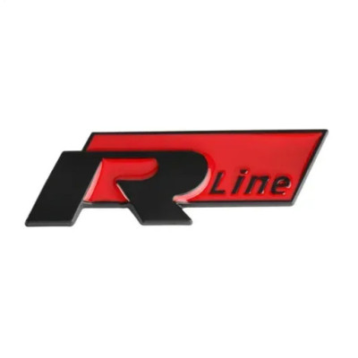 Емблема напис RLine чорна+червона 76.8х24.3мм метал (на скотчі)