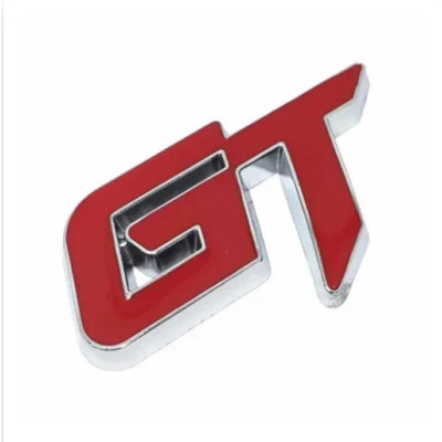 Емблема напис GT 63х38мм червона+хром метал (на скотчі)