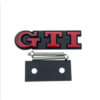 Емблема напис GTI у решітку 91х21мм ЧЕРВОНА+чорна окантовка метал (на кріпленнях)